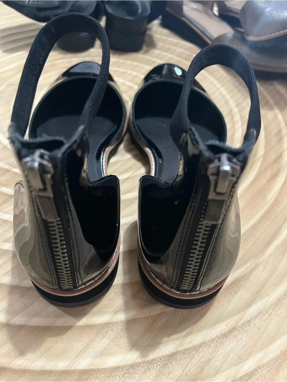 Eileen Fisher Black Patent Leather Ankle-Strap Flats